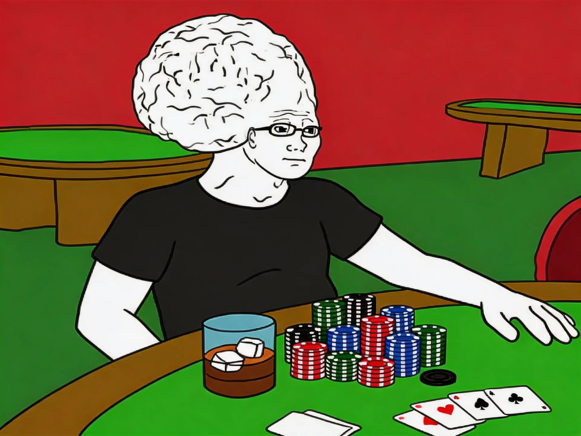 brain wojak at the poker table